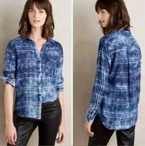 Anthropologie Blue Tie-Dye Button-Up Top